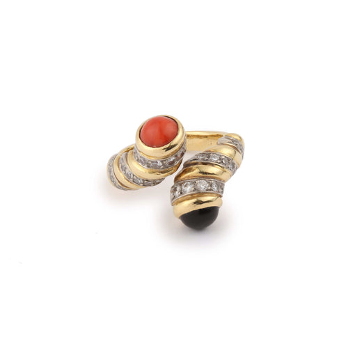 Bague 54 Bague Kutchinsky Toi & Moi Corail Onyx Diamants Or Jaune 58 Facettes BS172