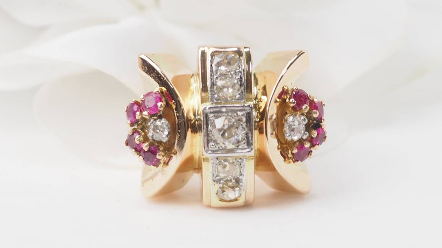 Bague 53 Bague Tank en or jaune, rubis et diamants 58 Facettes 32887