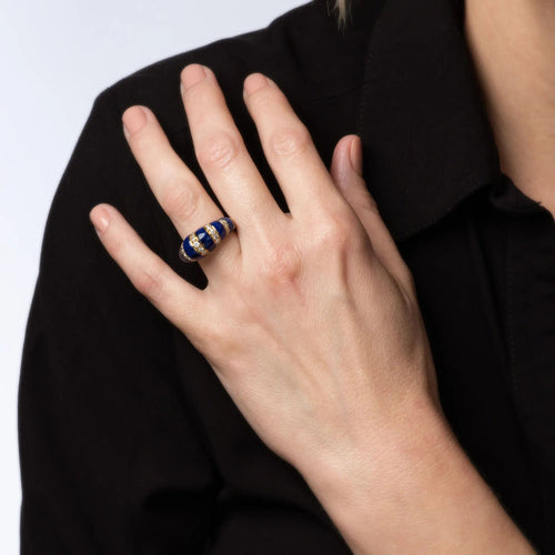 Bague 49 Bague dôme vintage en lapis-lazuli et diamants des années 70, or jaune 18 carats 58 Facettes G13741