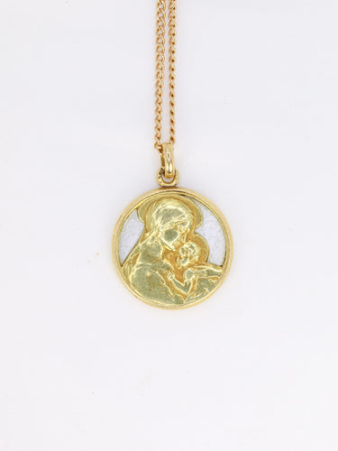 Pendentif Pendentif religieux vintage Vierge à l'enfant or jaune nacre 58 Facettes 818