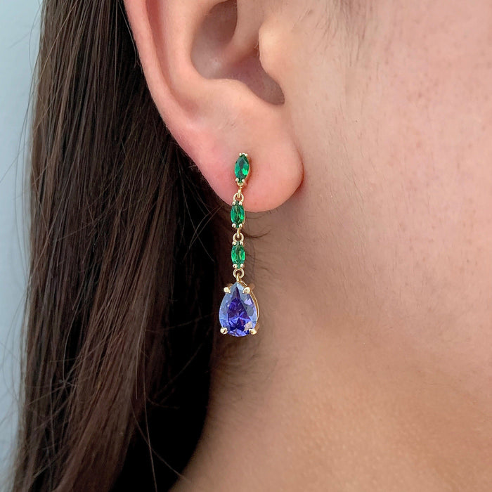 Boucles d'oreilles Boucles d'oreilles pendantes en or tanzanite et grenat tsavorite 58 Facettes