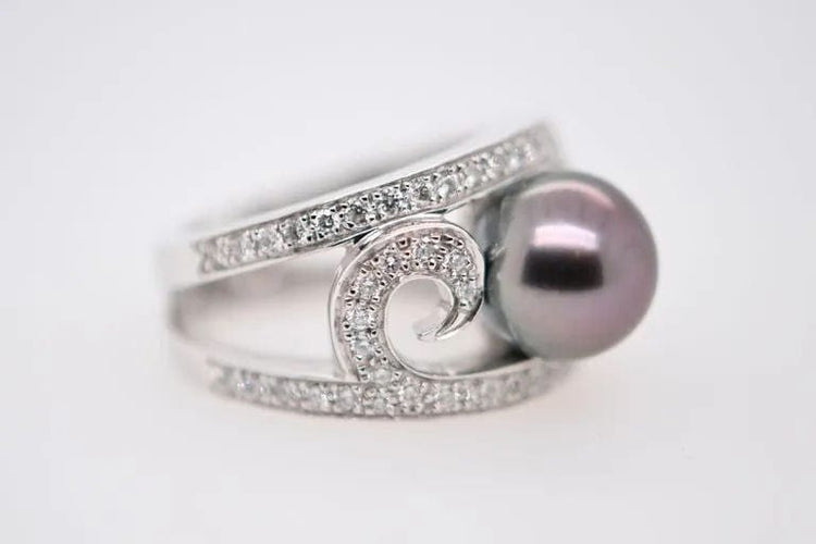 Bague Bague cocktail Or blanc Perle Diamants 58 Facettes