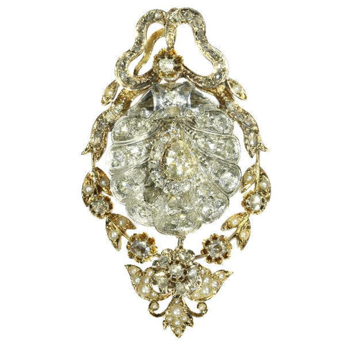 Pendentif L'art de l'Antiquité : Pendentif broche en diamant et perles de style victorien 58 Facettes 17093-0243