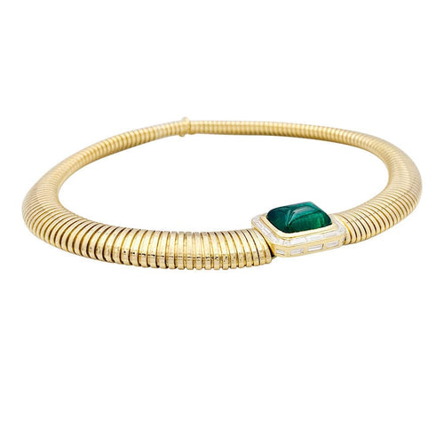 Collier Collier tubogas vintage, or jaune, émeraude, diamants. 58 Facettes 33792