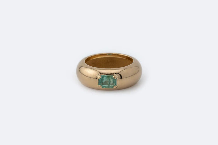 Bague Oro Giallo / 13 Jonc rond en or jaune avec émeraude 58 Facettes anl782
