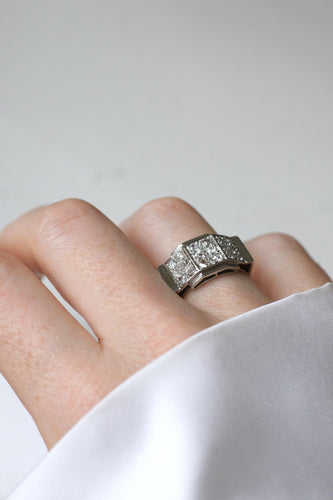 Bague 51.5 Bague Plans Art Déco platine, diamants 58 Facettes