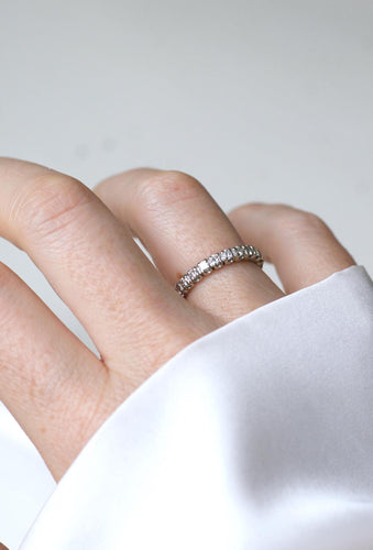 Bague 51.5 Alliance Tour Complet or blanc, diamants 1,00 Ct 58 Facettes