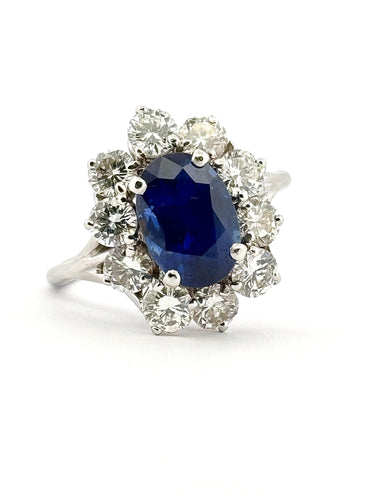 Bague 55 Bague en or saphir de Ceylan non chauffé et diamants 58 Facettes