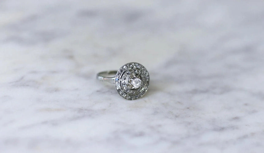 Bague 52 Bague Cible Ronde Art Déco Diamants 58 Facettes