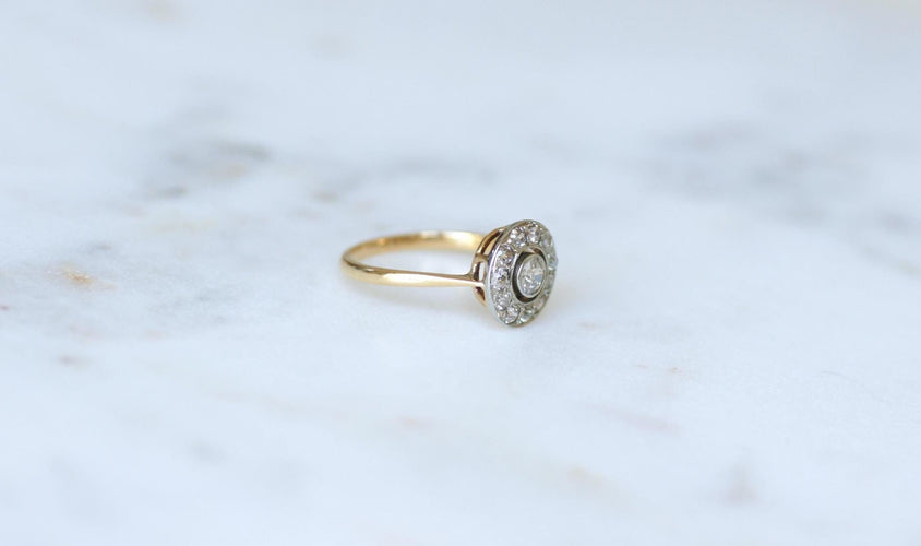 Bague 54.5 Bague Cible en or jaune, platine et diamant - Art Déco 58 Facettes
