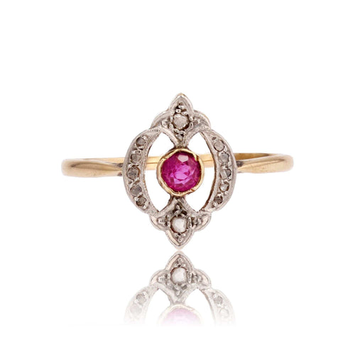 Bague 58 Bague ancienne rubis et diamants taillés en rose 58 Facettes 22-001
