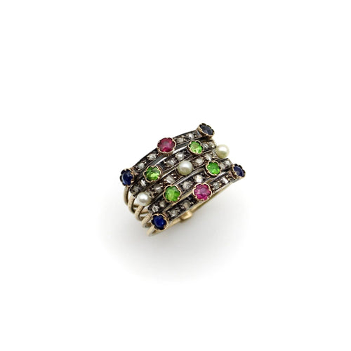 Bague 54 Bague en or, diamant, rubis, saphir, grenat, perle 58 Facettes