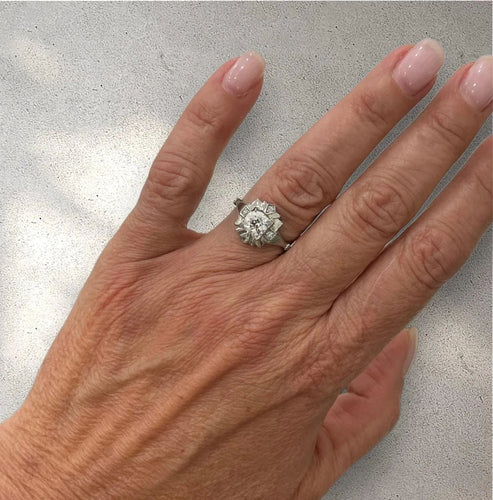 Bague 54 Bague de fiançailles en filigrane avec plaque de diamant Art Déco 58 Facettes