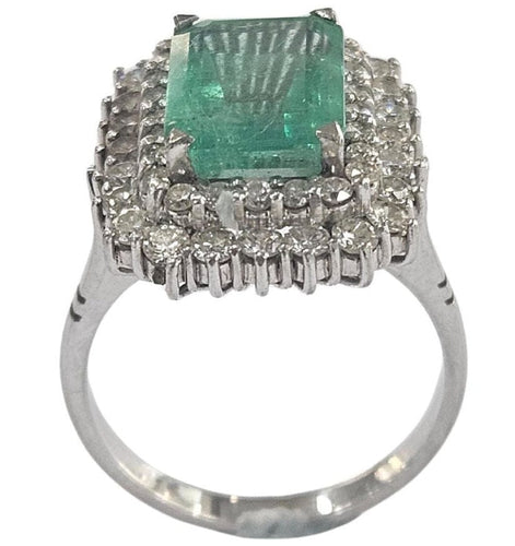 Bague 51 Bague cluster avec émeraude colombienne naturelle certifiée HRD de 3,45 cts en or blanc 58 Facettes E24