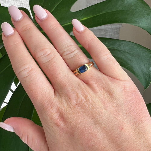 Bague 53 Solitaire Vintage Or Saphir et Diamants Circa 1970 58 Facettes 316