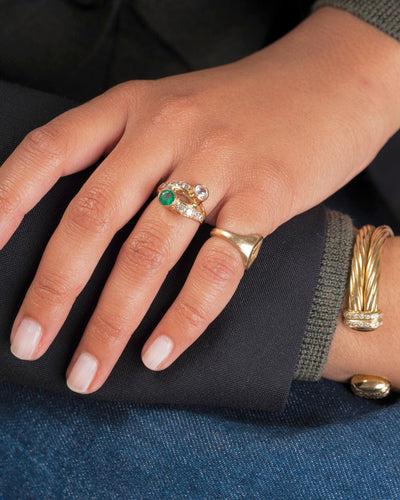 Bague 50 Bague toi et moi, or jaune, émeraude et diamants 58 Facettes