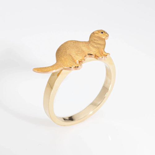 Bague Bague Loutre Vintage Or Jaune 14 carats Taille 6 Estate Fine Jewelry Créature Marine 58 Facettes G13198