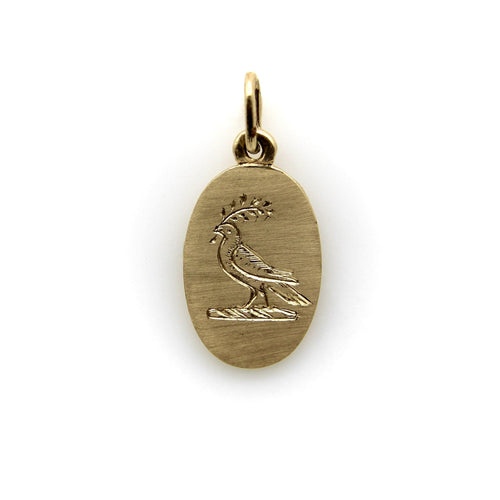Pendentif Pendentif Oiseau de la Paix gravé à la main en or 14 carats 58 Facettes A2001C