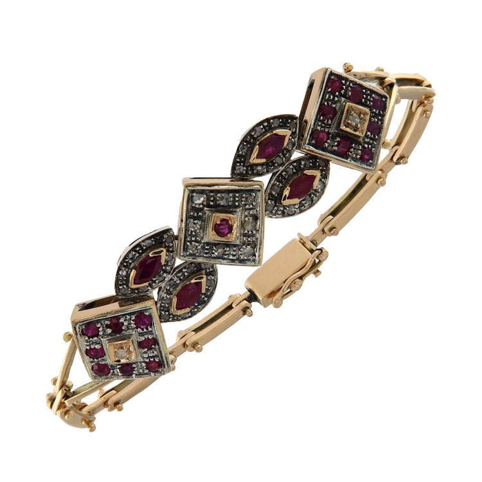 Bracelet Bracelet de style ancien en or rose et argent avec diamants et rubis 58 Facettes G3614