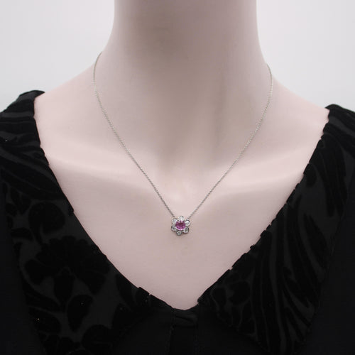 Vintage Platinum Pink Sapphire and Diamond Necklace 58 Facettes A2003H