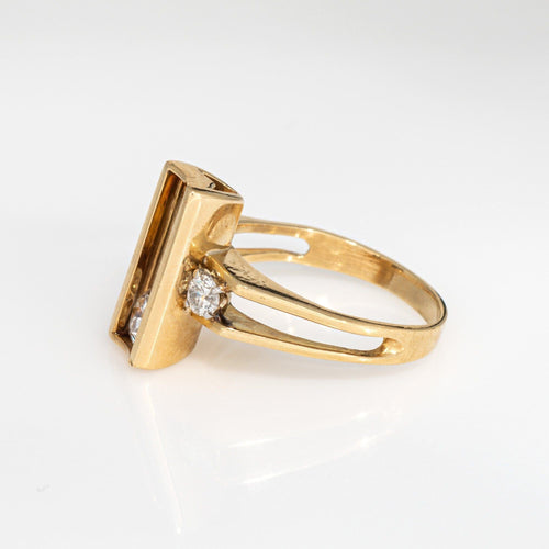 Bague 56 Bague diamant mobile vintage des années 70 en or jaune 18 carats, taille 5,75, bijou géométrique 58 Facettes G13880