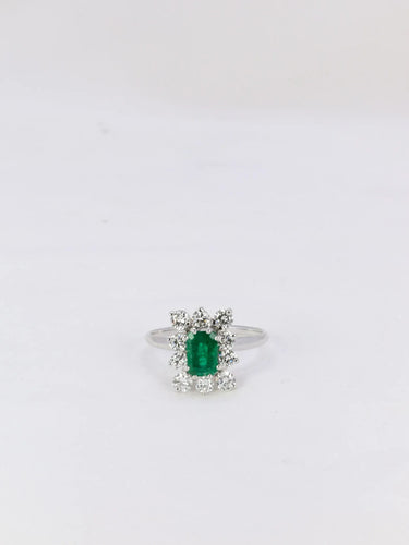 Bague 58 Bague marguerite carrée or blanc émeraude diamants 58 Facettes J206