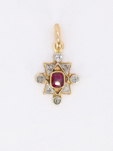 Pendentif Pendentif Art Deco rubis diamants or jaune 58 Facettes 1108.5