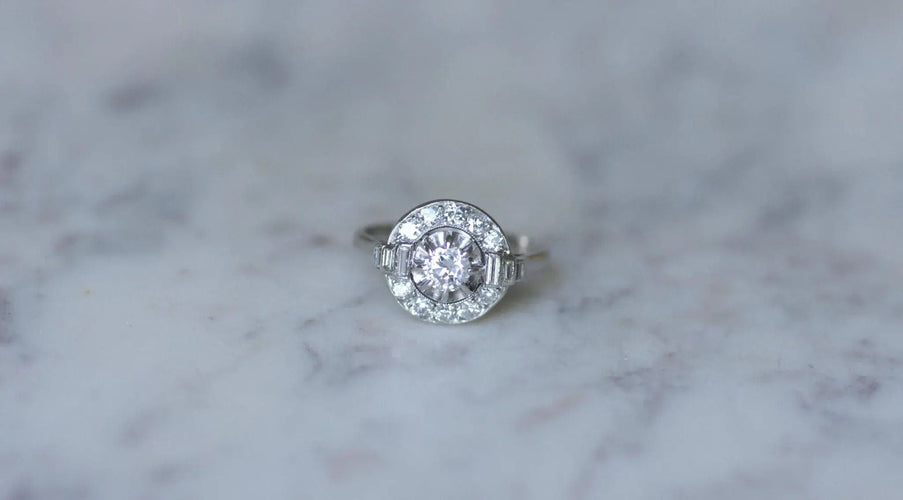 Bague 55.5 Bague Art Deco Diamant Baguette sur Platine 58 Facettes