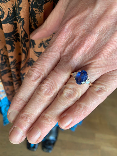 Bague 52 Bague Or Rose, Saphir Oval Non Chauffé 3.54 Carats, Diamants (Certificat) 58 Facettes BSA100