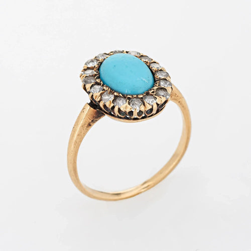 Bague 51 Bague victorienne, turquoise, diamants, or jaune 58 Facettes G12372