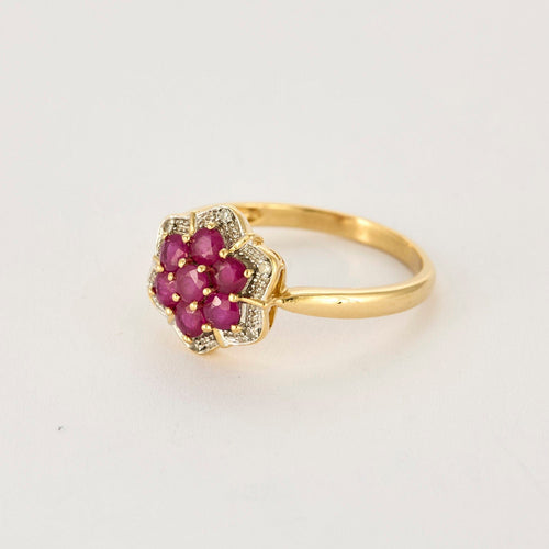 Bague 61 Bague or jaune, rubis et diamants 58 Facettes GU253
