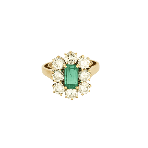 Bague 54 BAGUE MARGUERITE OR JAUNE, EMERAUDE ET DIAMANTS 58 Facettes BO/250003/
