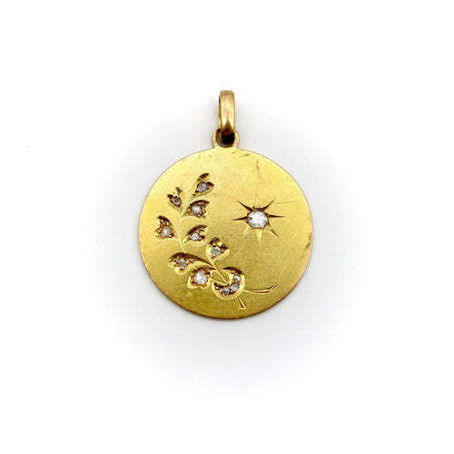 Pendentif médaillon étoile, lune et blé en or avec diamants 58 Facettes