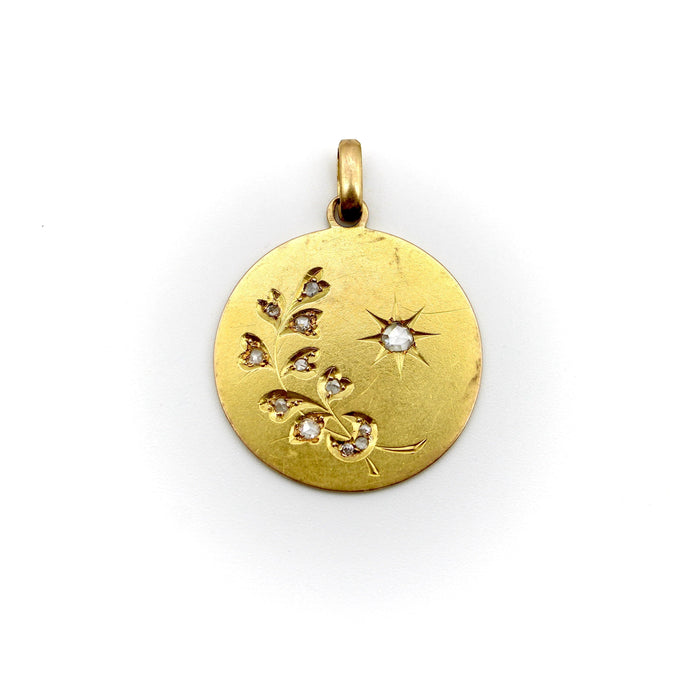 Pendentif médaillon étoile, lune et blé en or avec diamants 58 Facettes