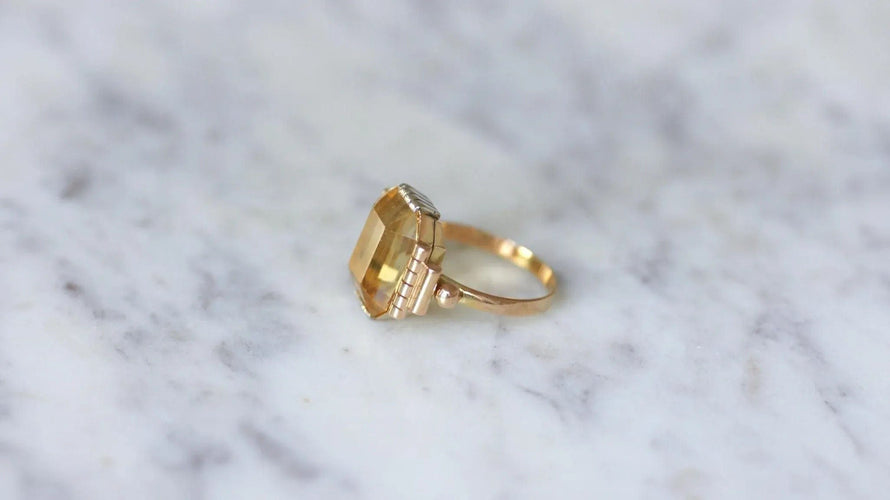 Bague Art Déco or jaune et blanc citrine 58 Facettes