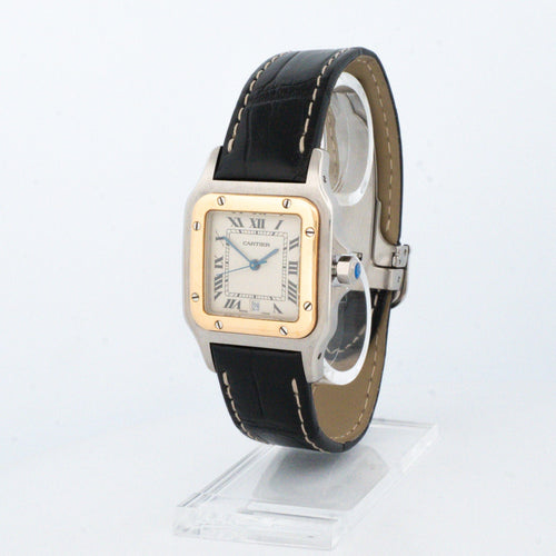 Montre Cartier - Montre Santos Galbée en acier, lunette or jaune 18k 58 Facettes