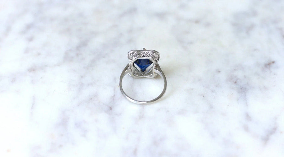 Bague Bague Art Déco Losange Saphir synthétique et diamants 58 Facettes