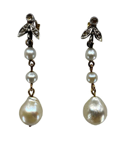 Boucles d'oreilles Boucles d’oreilles or perles diamants vers 1900 58 Facettes AB358