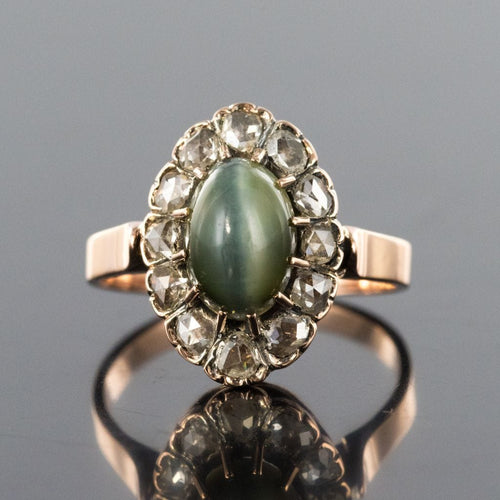 Bague 55 Bague ancienne chrysobéryl oeil de chat et diamants 58 Facettes 19-378-50
