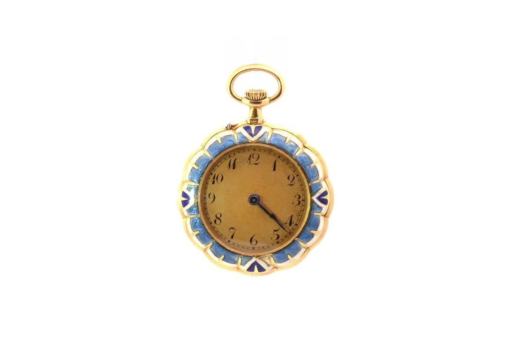 Reloj de bolsillo antiguo de oro y esmalte.