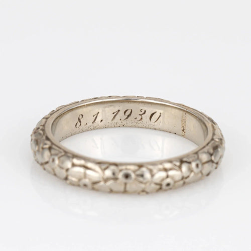 Bague 50.25 Bague de mariage Art déco vintage en or blanc, motif floral 58 Facettes G12483