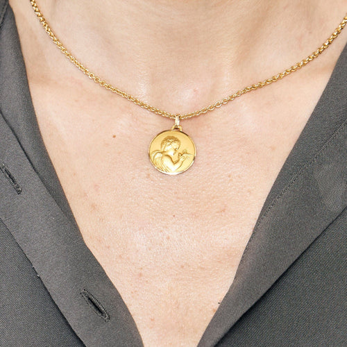 Pendentif Médaille Religieuse ange en or jaune 58 Facettes COG0472