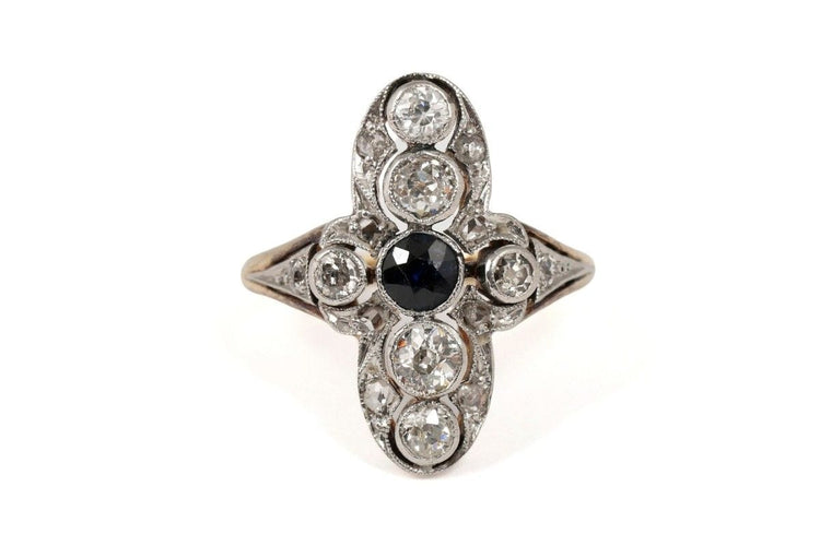 Bague 50.5 Bague Art déco saphir facetté et diamants en or 14k et platine 58 Facettes 11769