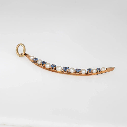 Pendentif Antique Victorian Crescent Moon Pendant Sapphire Pearl 58 Facettes G13735