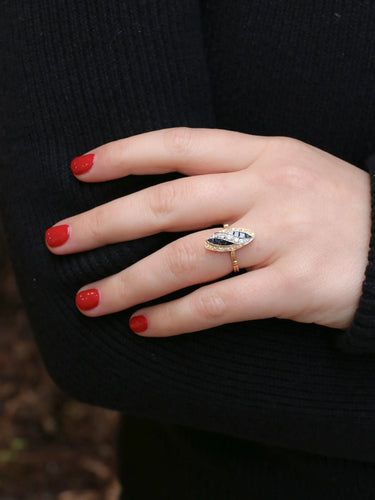 Bague 52 Bague marquise vintage or diamants saphirs calibrés 58 Facettes J176