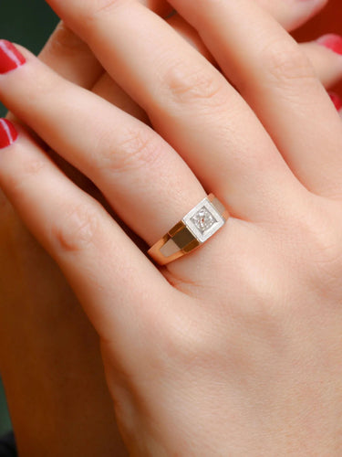 Signetring Art Deco Gul Guld Platin Diamant