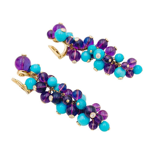 Boucles d'oreilles Boucles d'oreilles Cartier, "Délices de Goa", or rose, améthystes, turquoises et diamants. 58 Facettes 35057