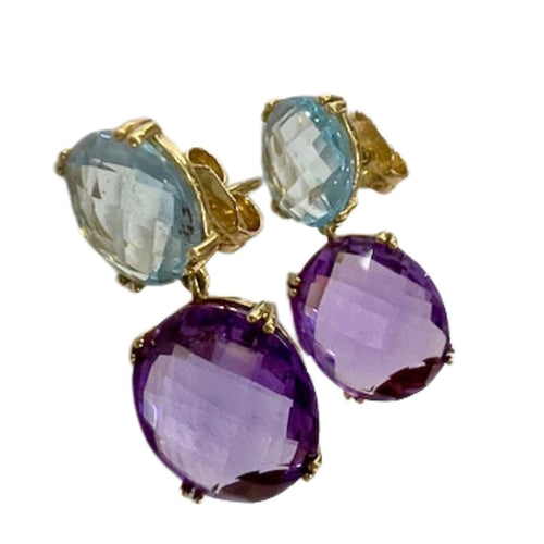 Boucles d'oreilles Boucles d'oreilles en or 18 carats avec améthystes et aigue-marine (marque Tous) 58 Facettes Q124B