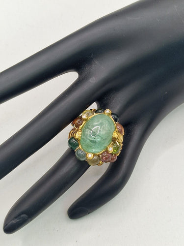 Inel Misani din aur galben și cabochon de smarald 
