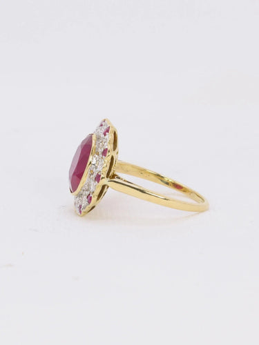 Bague 51 Bague marguerite vintage or jaune diamants rubis ovale 2,2 ct 58 Facettes J381